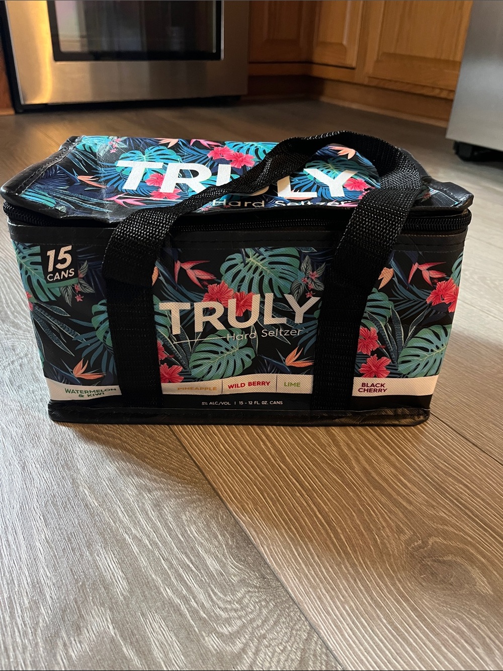 TRULY Tropical Floral Insulated Cooler Tote - Black, Green, Pink